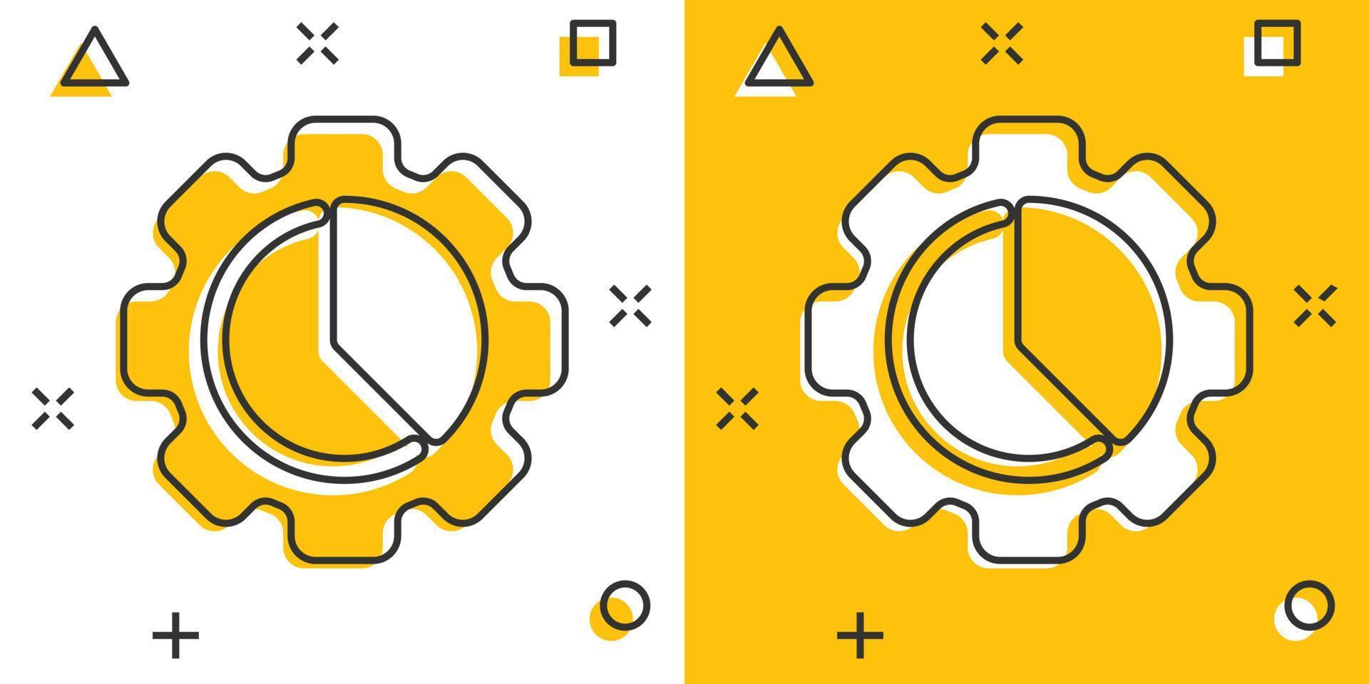 ícone de gráfico de fluxo de trabalho em estilo cômico. engrenagem com ilustração em vetor diagrama dos desenhos animados sobre fundo branco isolado. conceito de negócio de efeito de respingo de organização de processo.