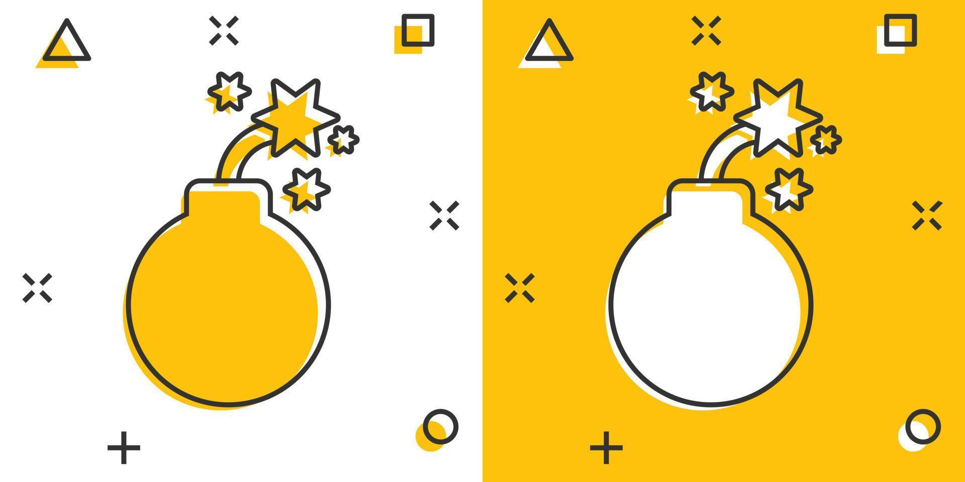 ícone de bomba em estilo cômico. ilustração em vetor dinamite dos desenhos animados no fundo branco isolado. conceito de negócio de efeito de respingo c4 tnt.