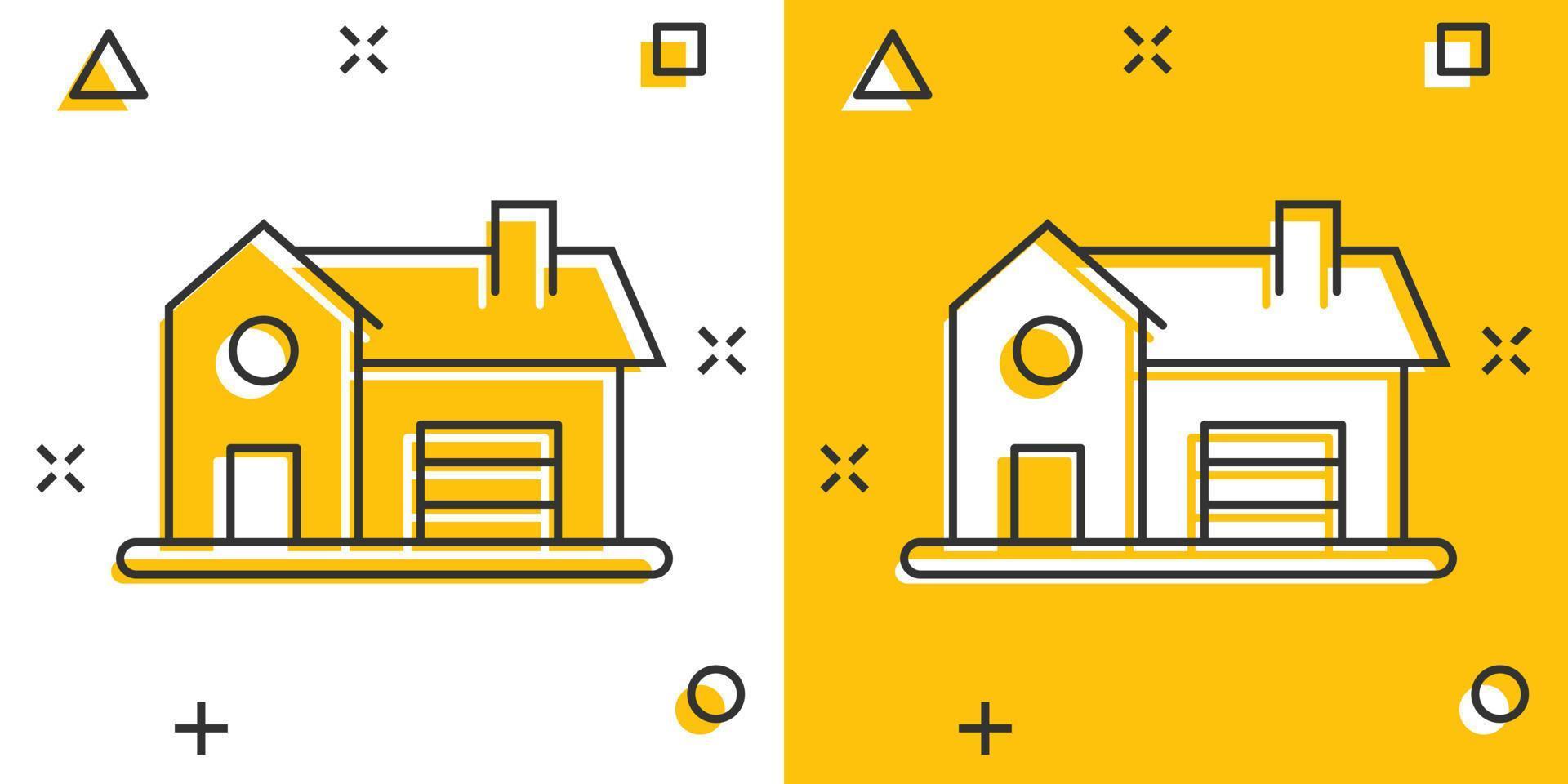 ícone de construção em estilo cômico. ilustração em vetor casa dos desenhos animados no fundo branco isolado. conceito de negócio de efeito de respingo de casa.