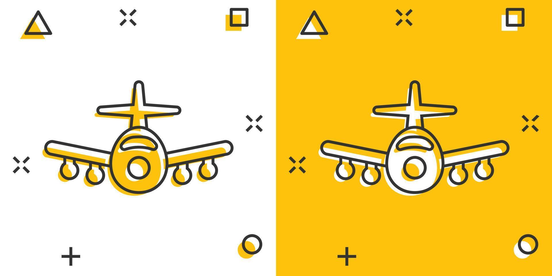 ícone de avião em estilo cômico. ilustração em vetor avião dos desenhos animados no fundo branco isolado. conceito de negócio de efeito de respingo de avião de voo.