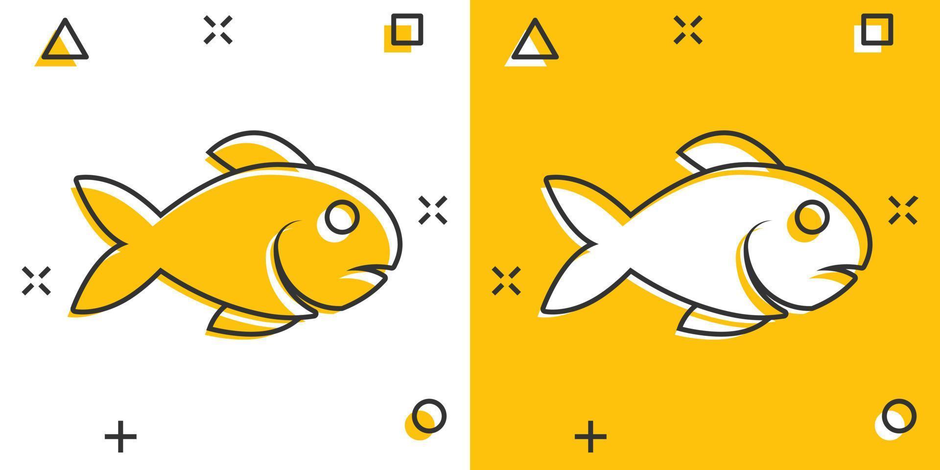 ícone de peixe em estilo cômico. frutos do mar ilustração vetorial dos desenhos animados no fundo branco isolado. conceito de negócio de efeito de respingo de animais marinhos. vetor