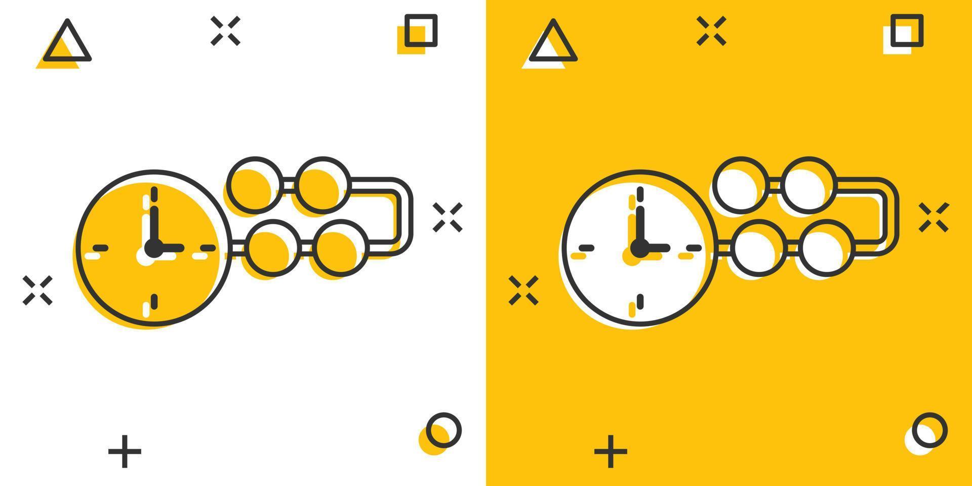 ícone da linha do tempo em estilo cômico. ilustração em vetor progresso dos desenhos animados no fundo branco isolado. conceito de negócio de efeito de respingo de diagrama.