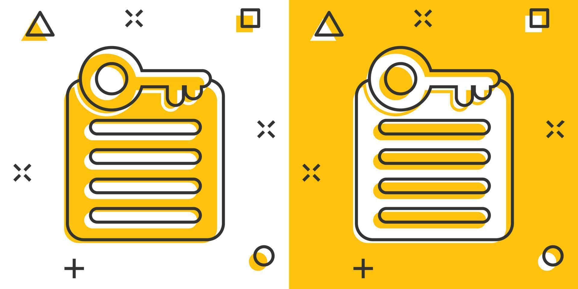 ícone de conta de senha em estilo cômico. ilustração em vetor palavra-chave dos desenhos animados no fundo branco isolado. conceito de negócio de efeito de respingo de combinação de teclas.