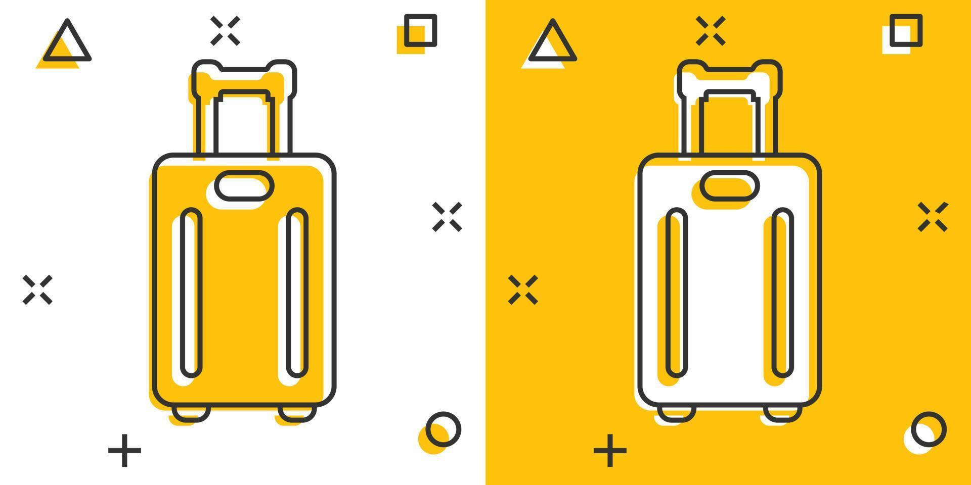 ícone de mala de viagem em estilo cômico. ilustração em vetor bagagem dos desenhos animados no fundo branco isolado. conceito de negócio de efeito de respingo de bagagem.