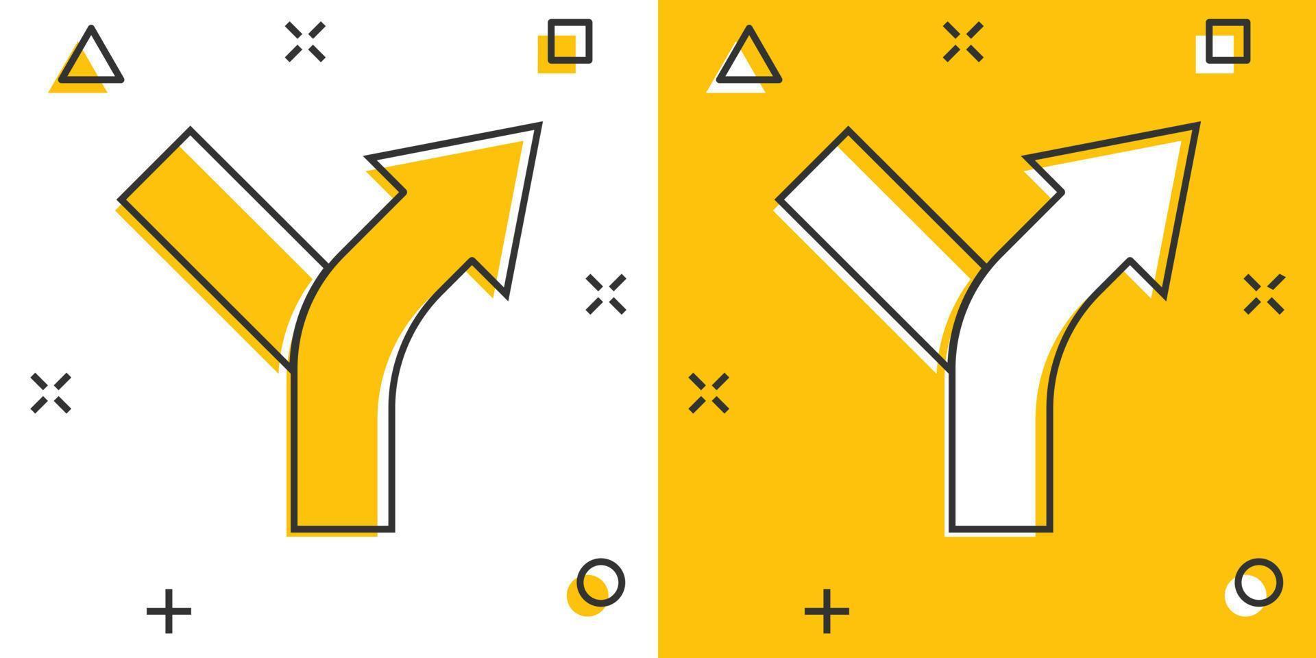 ícone de encruzilhada em estilo cômico. estrada direção navegação ilustração vetorial dos desenhos animados no fundo branco isolado. localize o conceito de negócio de efeito de respingo de posição de pino. vetor