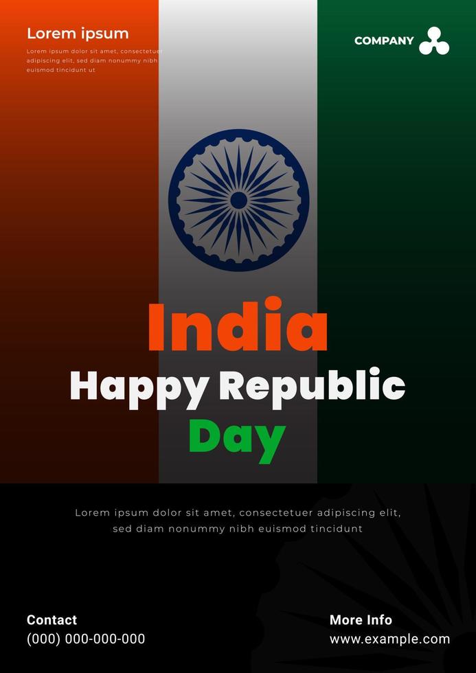 celebração do dia da república da índia em 26 de janeiro. design de cartaz de estilo simples com símbolo de bandeira da índia vetor