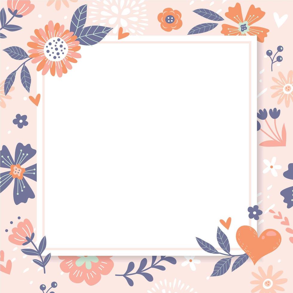 fundo floral desenhado a mão fofa com moldura vetor