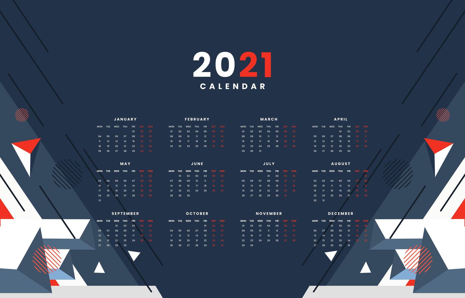 conceito abstrato de calendário techno geométrico 2021 vetor
