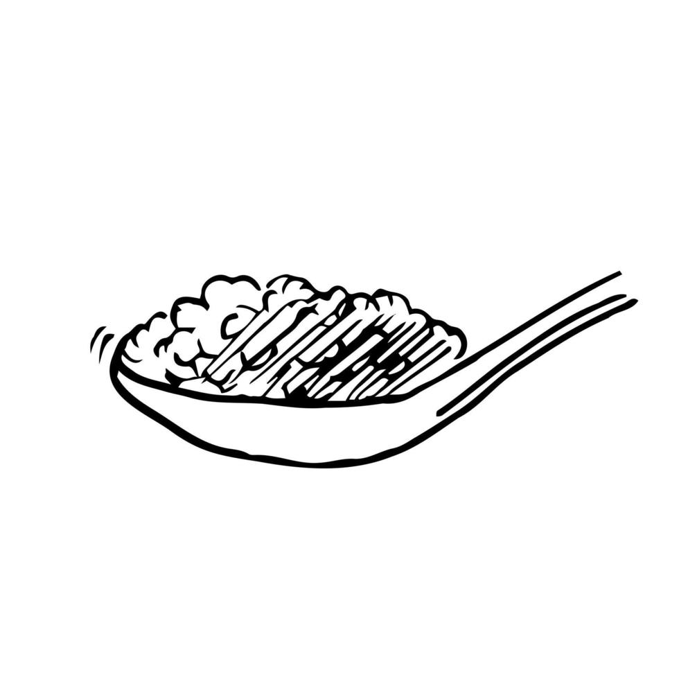 colher desenhada de mão com ícone de sal de açúcar. colher de chá em pó de vista lateral para chá ou café.estilo doodle vetor