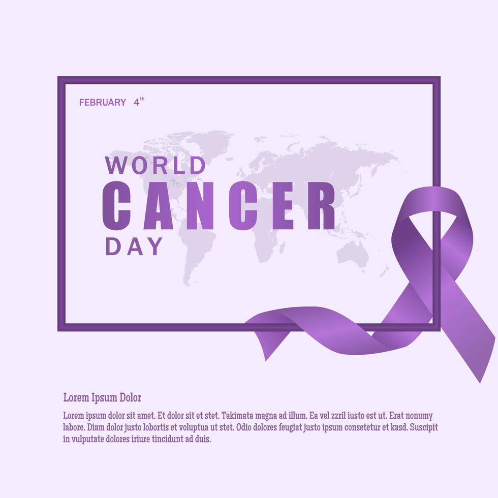 4 de fevereiro, dia mundial do câncer. fita de lavanda com design de cor de beleza vetor