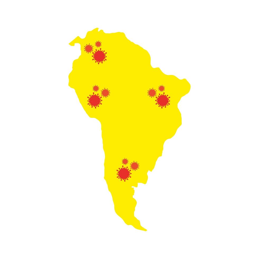 mapa da américa do sul com partículas covid19 vetor