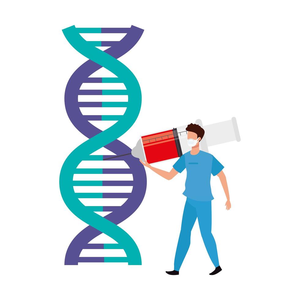 paramédico com estrutura de dna e injeção vetor