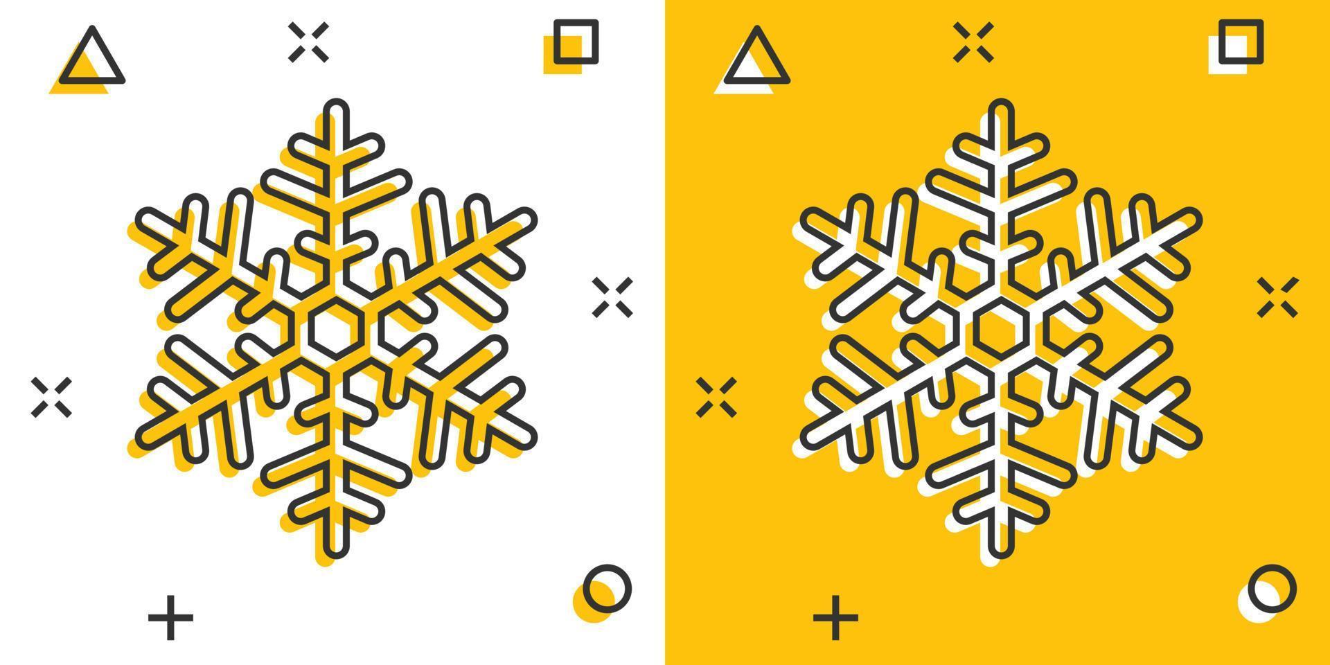 ícone de floco de neve de desenho vetorial em estilo cômico. pictograma de ilustração de sinal de inverno. conceito de efeito de respingo de negócios de floco de neve. vetor