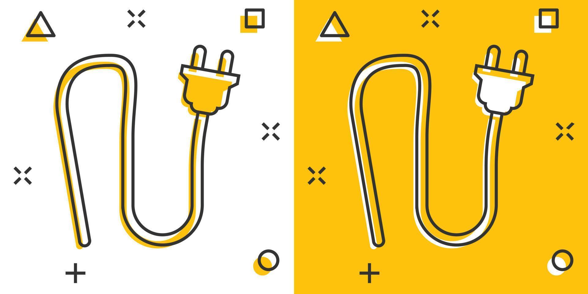 ícone de sinal de plugue elétrico de desenho vetorial em estilo cômico. pictograma de ilustração de sinal de plugue de alimentação. conceito de efeito de respingo de negócios de cabo elétrico. vetor