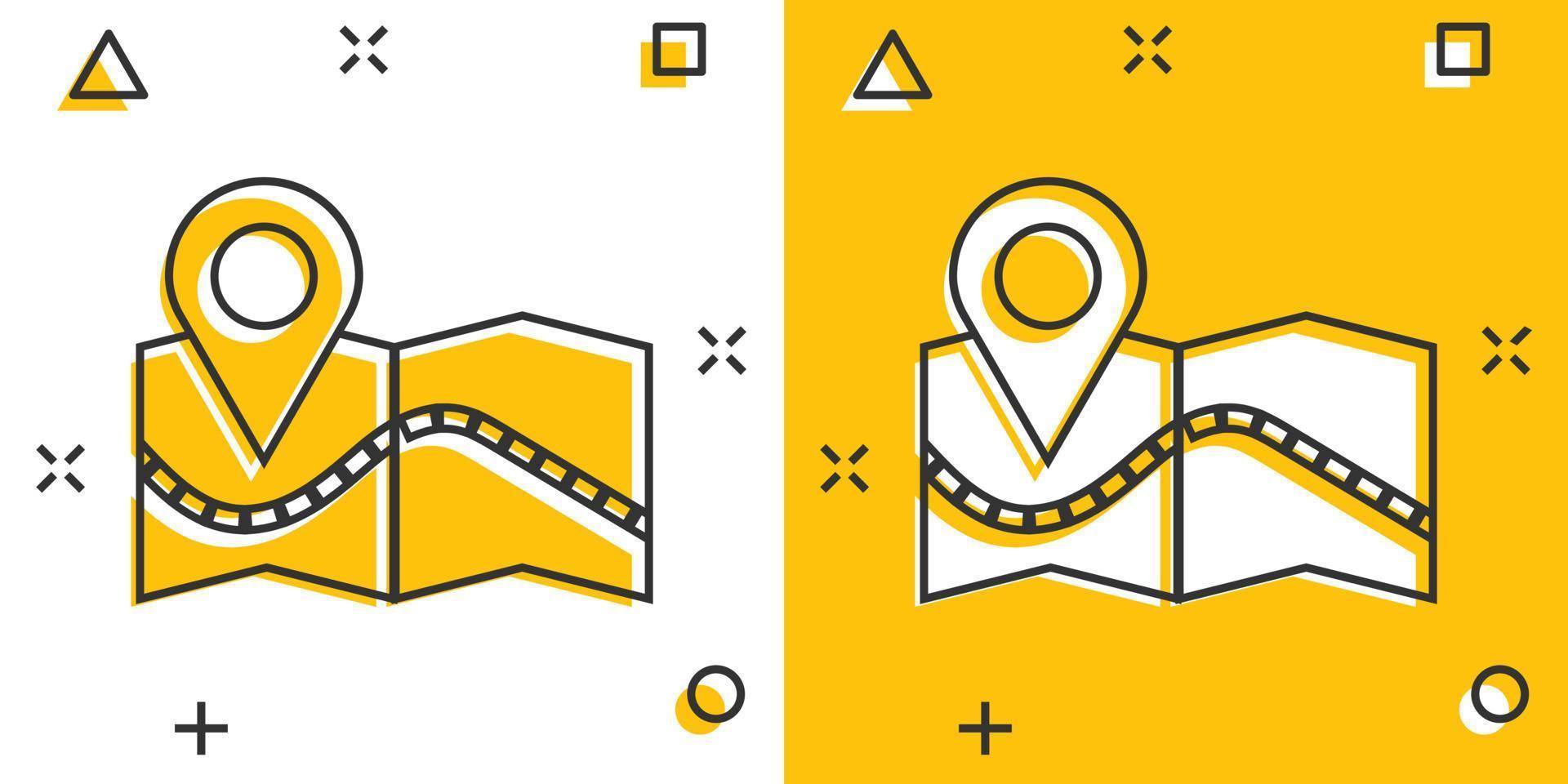 pino de desenho vetorial no ícone do mapa em estilo cômico. mapa gps sinal ilustração pictograma. conceito de efeito de respingo de negócios de navegação. vetor
