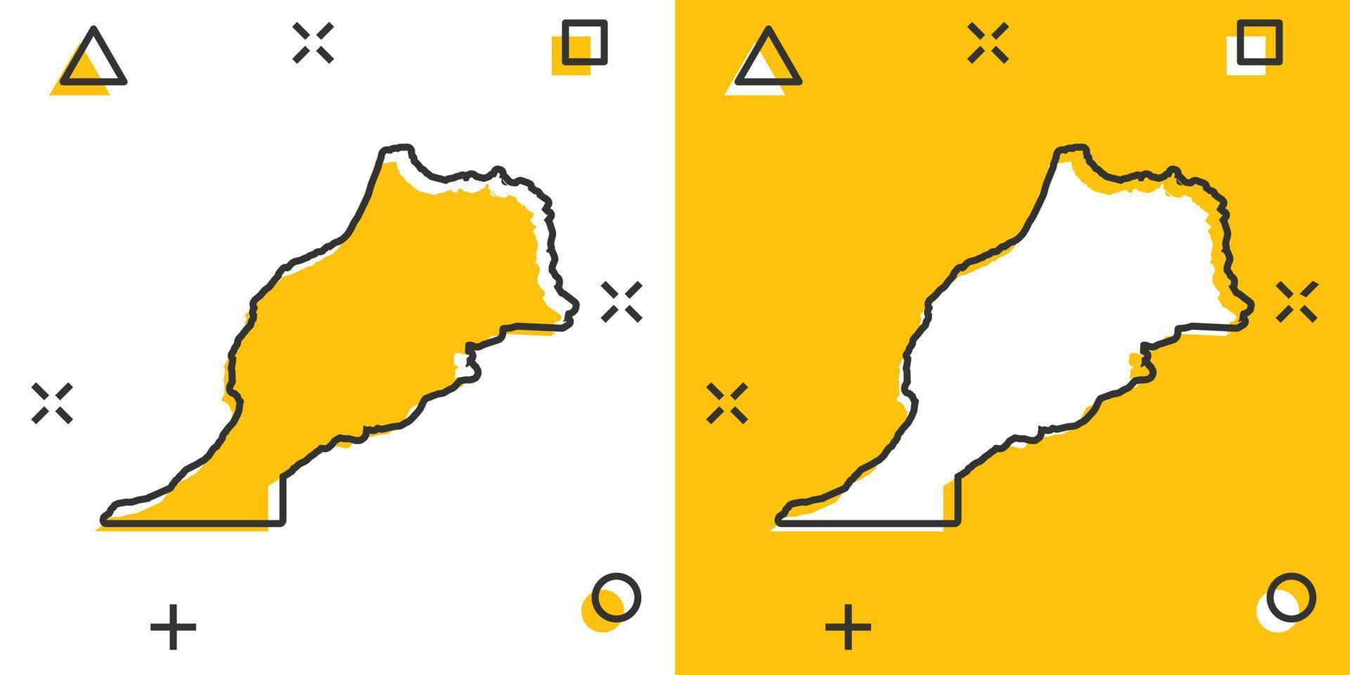 vetor ícone do mapa Marrocos dos desenhos animados em estilo cômico. pictograma de ilustração de sinal de Marrocos. conceito de efeito de respingo de negócios de mapa de cartografia.