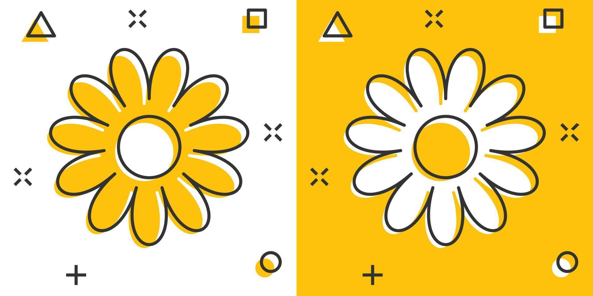 ícone de flor de camomila de desenho vetorial em estilo cômico. pictograma de ilustração do conceito de margarida. conceito de efeito de respingo de negócios de camomila. vetor