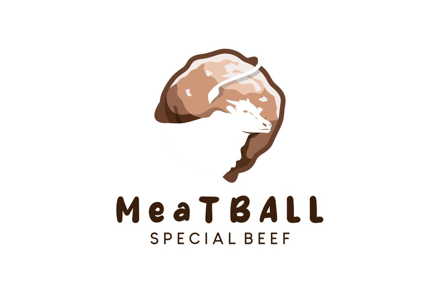 design de logotipo de comida, logotipo de almôndega de carne com estilo de espaço negativo criativo vetor