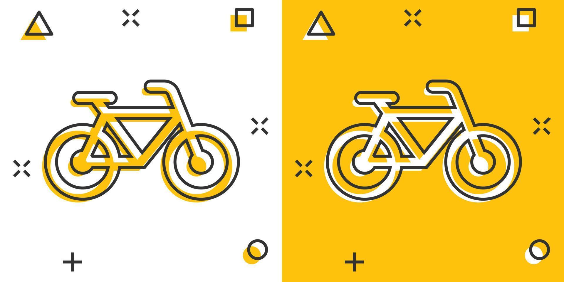 ícone de sinal de bicicleta em estilo cômico. ilustração dos desenhos animados do vetor da bicicleta no fundo branco isolado. efeito de respingo de conceito de negócio de ciclismo.