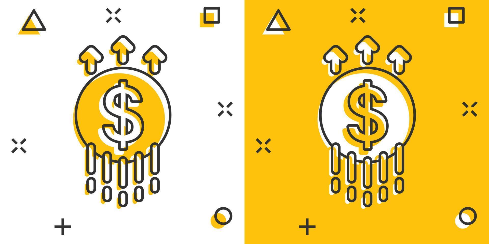 ícone de seta de crescimento em estilo cômico. ilustração em vetor receita dos desenhos animados no fundo branco isolado. aumentar o conceito de negócio de efeito de respingo.