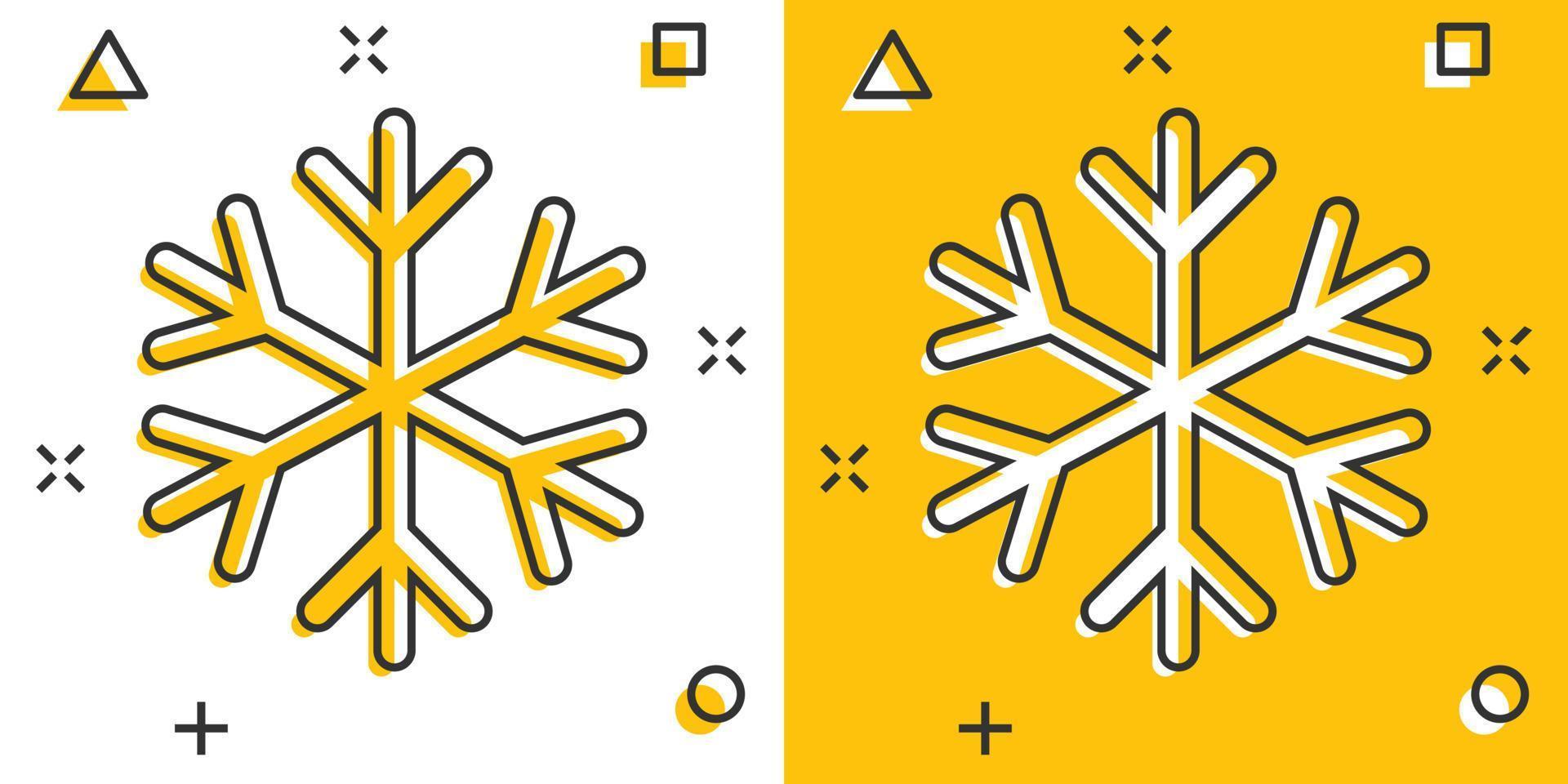 ícone de floco de neve de desenho vetorial em estilo cômico. pictograma de ilustração de sinal de inverno. conceito de efeito de respingo de negócios de floco de neve. vetor