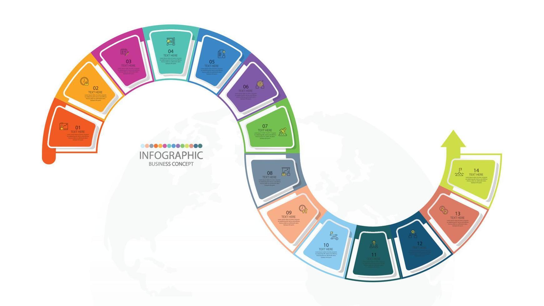 infográfico com 14 etapas, processos ou opções. vetor