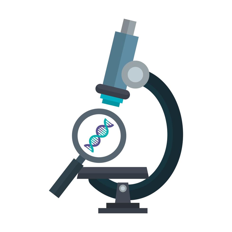 laboratório de microscópio com estrutura de dna e lupa vetor