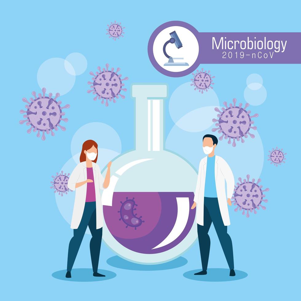 microbiologia para covid 19 com médicos e teste de tubo vetor