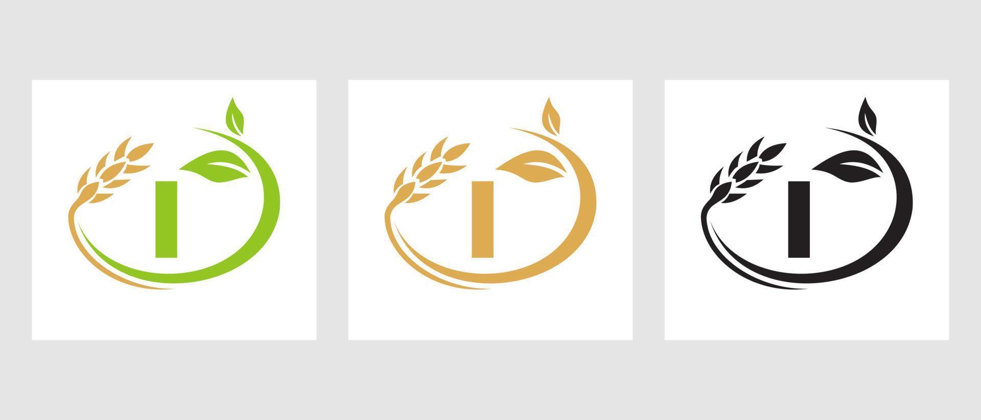 letra i logotipo da agricultura. agronegócio, modelo de design de fazenda ecológica vetor