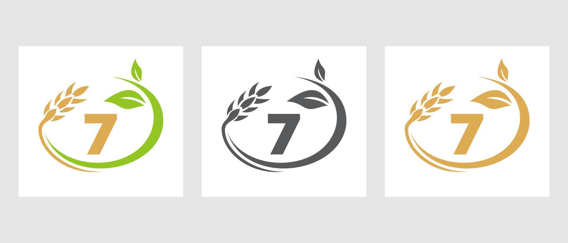 logotipo da agricultura da letra 7. agronegócio, modelo de design de fazenda ecológica vetor