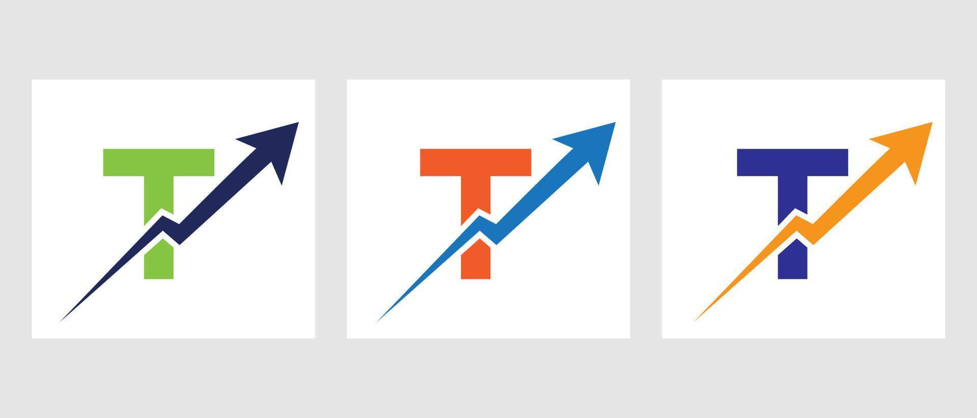conceito de logotipo de finanças de letra t com símbolo de seta de crescimento vetor