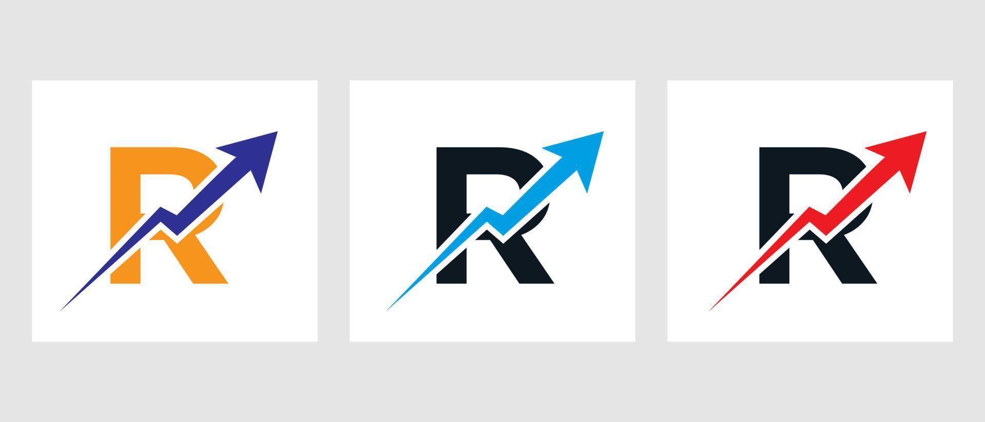 conceito de logotipo de finanças de letra r com símbolo de seta de crescimento vetor