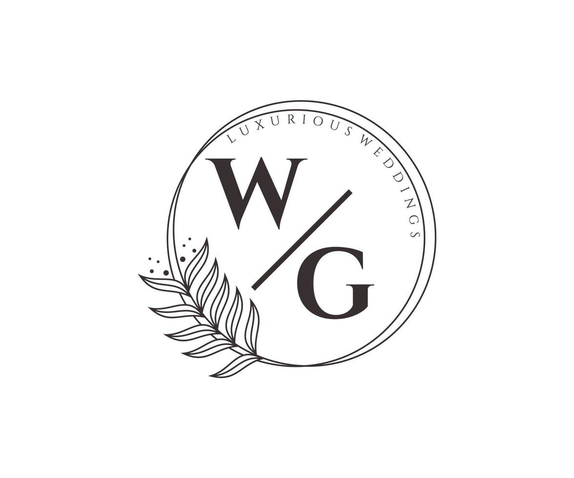 wg letras iniciais modelo de logotipos de monograma de casamento, modelos modernos minimalistas e florais desenhados à mão para cartões de convite, salve a data, identidade elegante. vetor