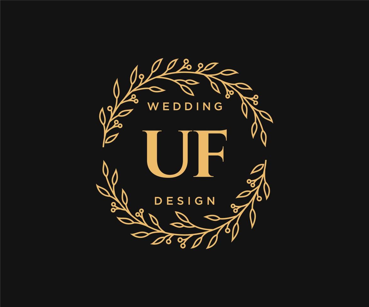 coleção de logotipos de monograma de casamento de letras iniciais uf, modelos modernos minimalistas e florais desenhados à mão para cartões de convite, salve a data, identidade elegante para restaurante, boutique, café em vetor