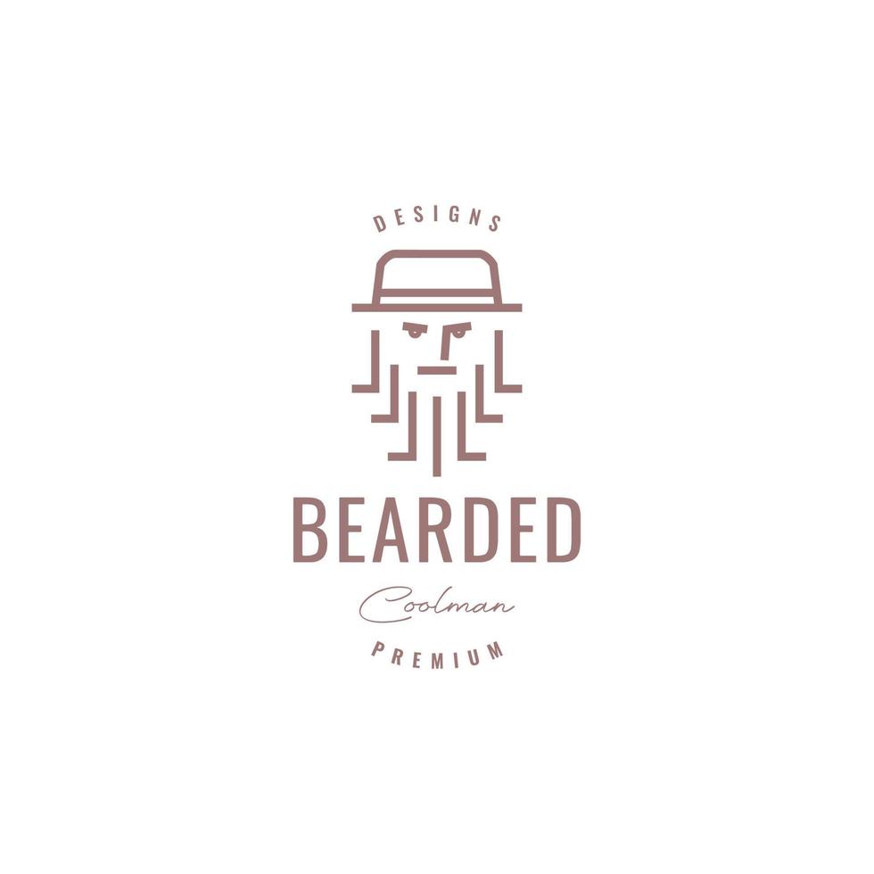 homem barbudo longo chapéu de negócios personagem mascote design de logotipo hipster mínimo modelo de ilustração de ícone vetorial vetor
