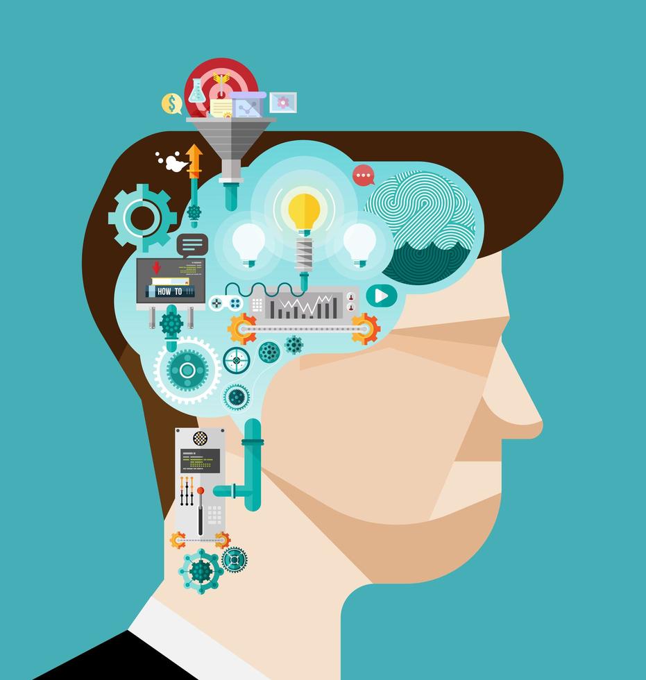 empresário de brainstorming cria ideias na cabeça vetor