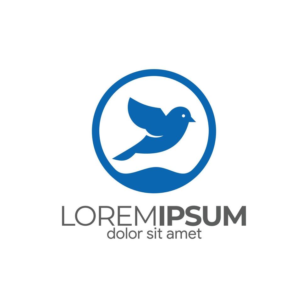 logotipo bonito do pássaro voador no círculo azul. ícone de vetor de pássaro voador fofo. design de ilustração minimalista