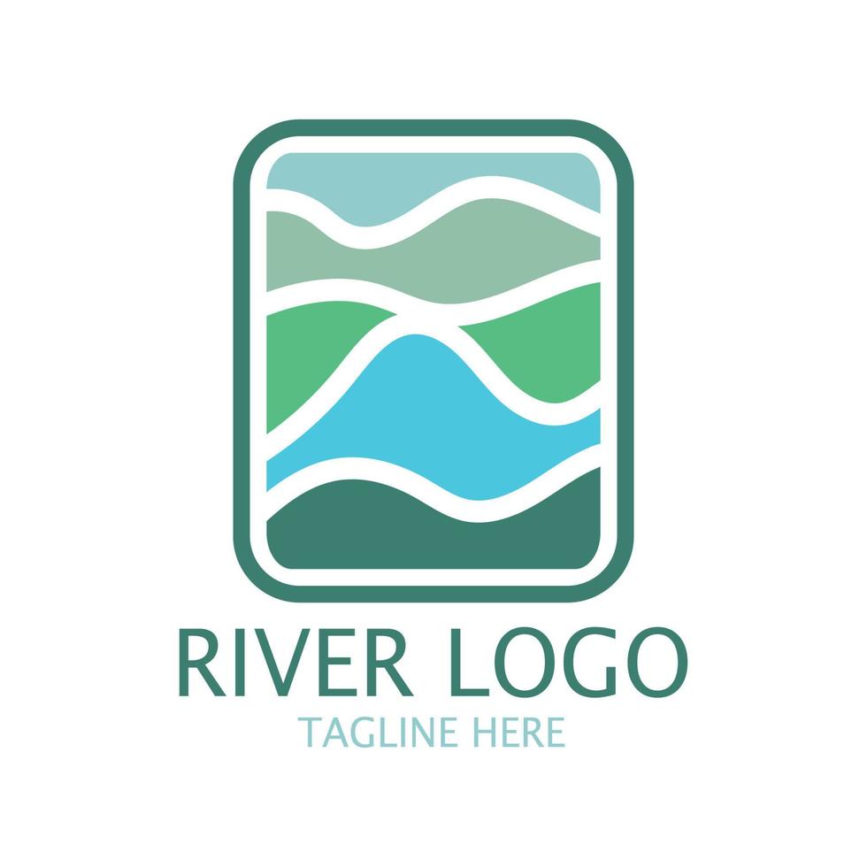 logotipos de rios, riachos, margens de rios e córregos, afluentes, margens de rios com uma combinação de montanhas e terras agrícolas com um conceito de design vetorial minimalista moderno e simples vetor