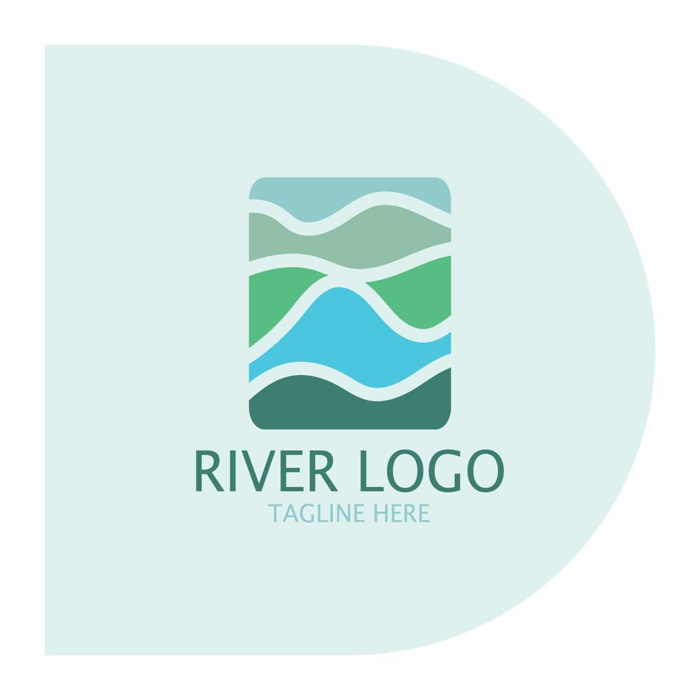 logotipos de rios, riachos, margens de rios e córregos, afluentes, margens de rios com uma combinação de montanhas e terras agrícolas com um conceito de design vetorial minimalista moderno e simples vetor