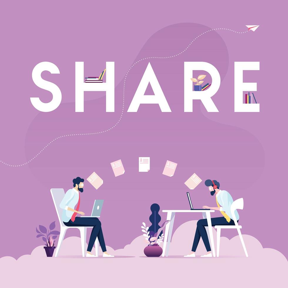 compartilhar conceito vetor-empresário usando tablet pc para compartilhar dados vetor