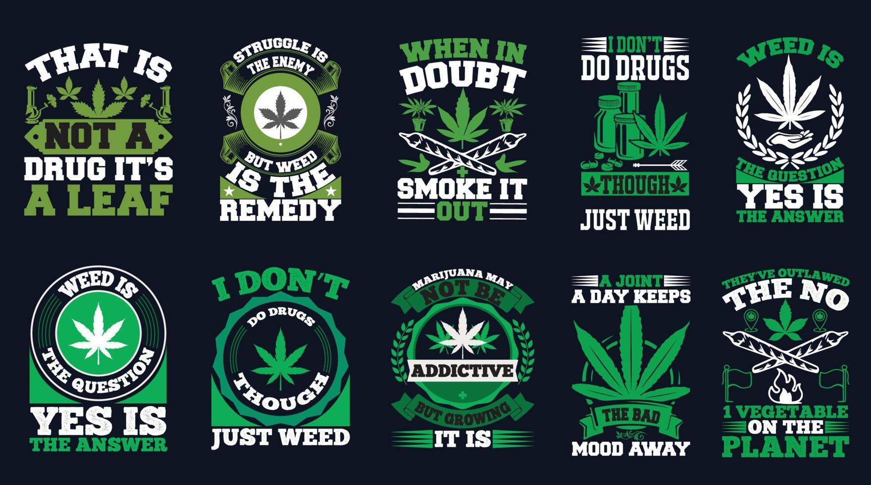 pacote de design de camiseta de cannabis vetor