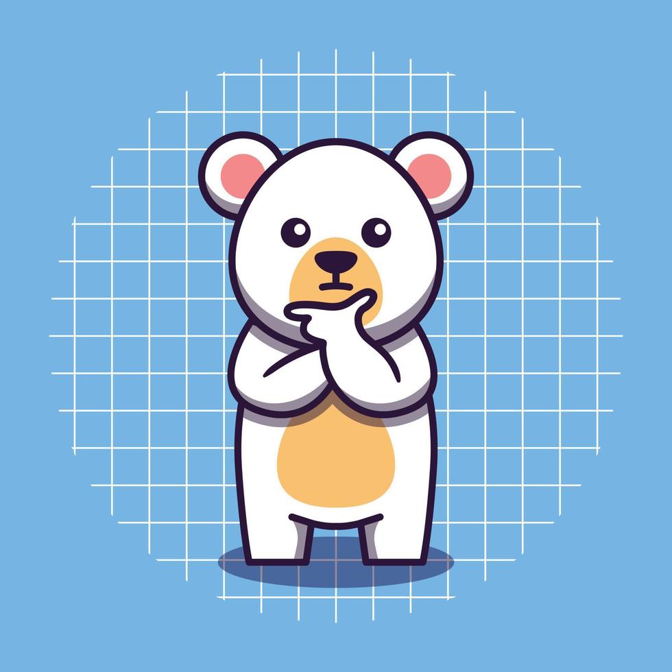 personagem fofo de urso polar está pensando ilustração de desenho animado ilustração vetorial vetor