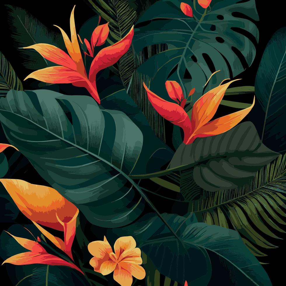 fundo verde floresta tropical monstera folhas, folhas de palmeira, galhos. fundo de plantas exóticas para banner, modelo, decoração, cartão postal. folhagem abstrata e papel de parede botânico - vector