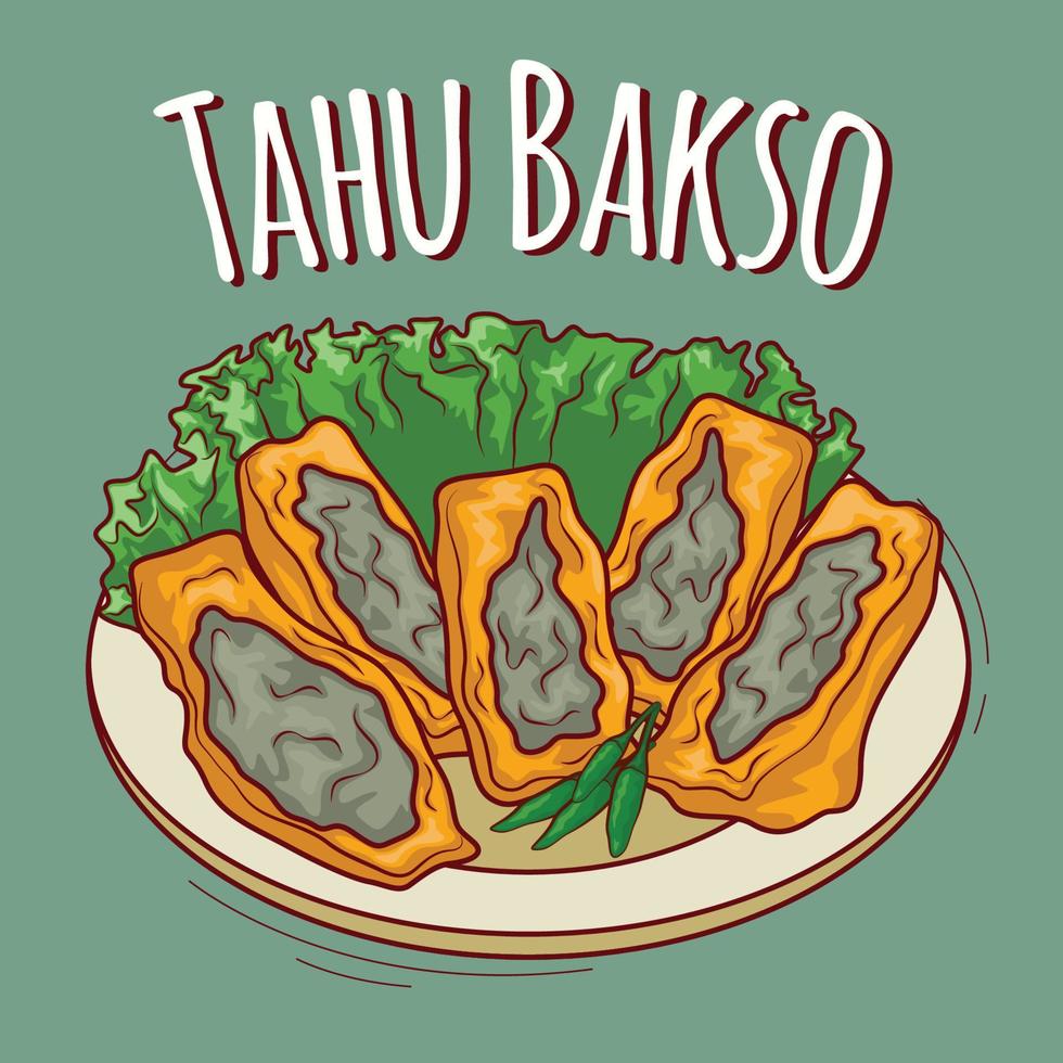 tahu bakso ilustração comida indonésia com estilo cartoon vetor