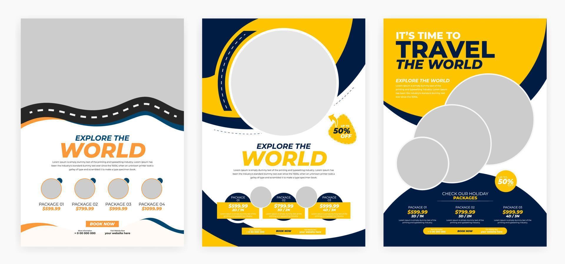 viaje pelo mundo modelo de design de cartaz de panfleto vetor
