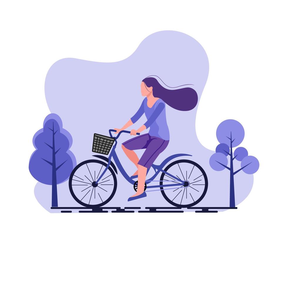 ilustração plana de mulher andando de bicicleta vetor