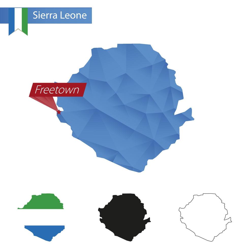 mapa de baixo poli azul de serra leoa com capital freetown. vetor