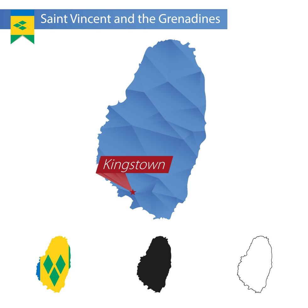 São Vicente e Granadinas mapa de baixo poli azul com capital kingstown. vetor