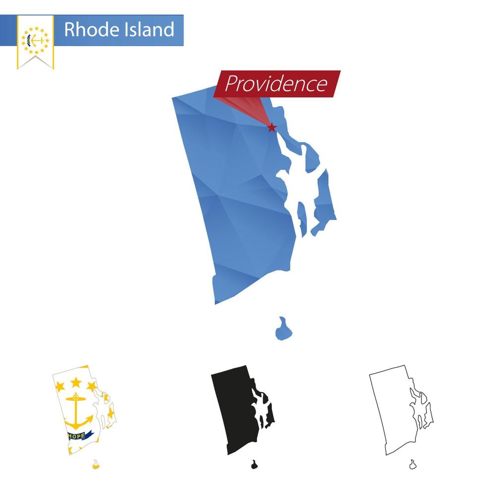 mapa poli baixo estado de rhode island azul com providência capital. vetor