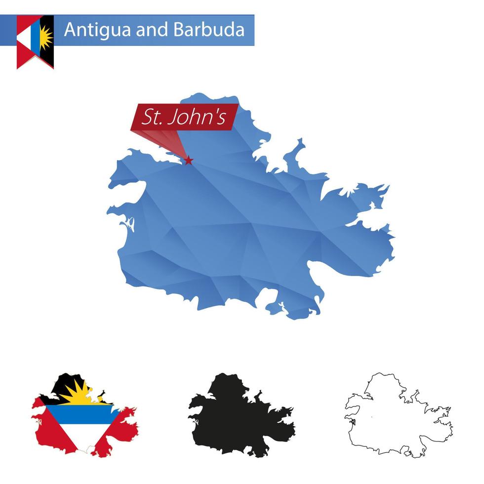 Antígua e barbuda azul baixo mapa poli com capital st. joão. vetor